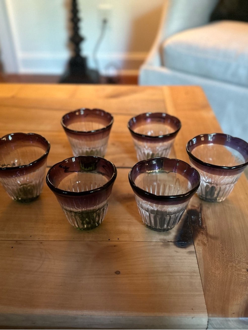Six (6) Anthropologie Purple and Green Rippled Glass Tumbler - Picture 8 of 11